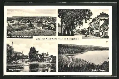 AK Marienheide /Rhld, Gesamtansicht, Schloss Gimborn, Strassenpartie, Brucher Talsperre