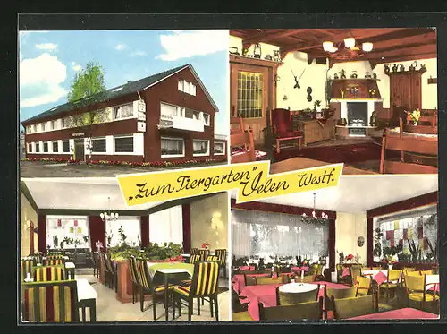 AK Velen in Westfalen, Vier Ansichten vom Hotel-Restaurant und Cafè Zum Tiergarten
