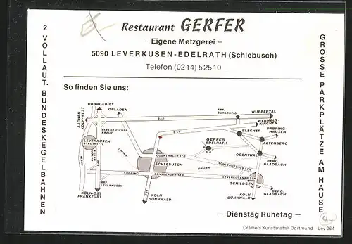 AK Leverkusen-Edelrath, Acht Ansichten von und aus dem Restaurant Gerfer