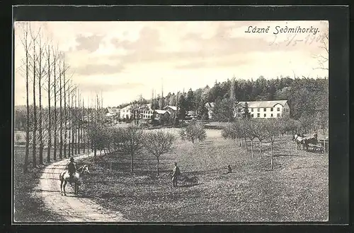 AK Lazne Sedmihorky, Ortsansicht aus der Vogelschau