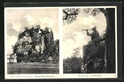 AK Sloup / Bürgstein, Burg Einsiedlerstein, Einsiedler