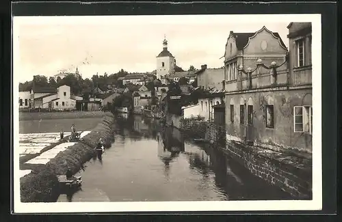 AK Turnau / Turnov, Ortspartie am Wasser