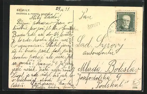 AK Semil / Semily, Radnice a Portàl Kostela