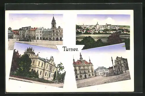 AK Turnau / Turnov, Vier Ansichten von und aus der Stadt