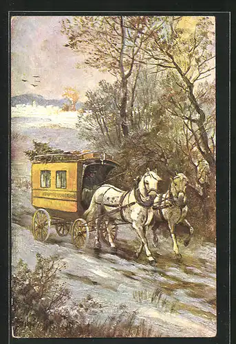 Künstler-AK Postkutsche auf einem Feldweg