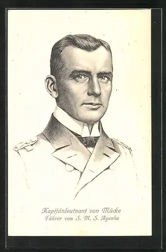 AK Porträt Kapitänleutnant von Mücke, Führer von S. M. S. Ayesha
