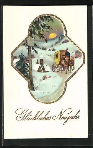 AK Postkutsche fährt ins Neue Jahr