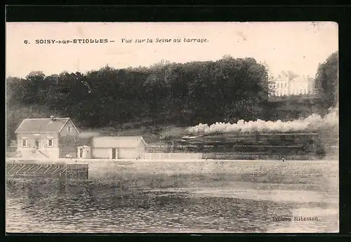 AK Soisy-sur-Etiolles, Vue sur la Seine au barrage