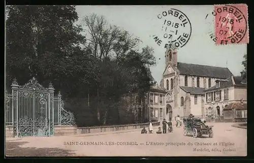 AK Saint-Germain-les-Corbeil, l'Entrée principale du Chateau et l'Eglise