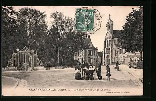 AK Saint-Germain-les-Corbeil, l'Église et Entrée du Chateau