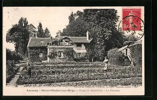 AK Saint-Michel-sur-Orge, Route de Montlhéry, le Fleuriste