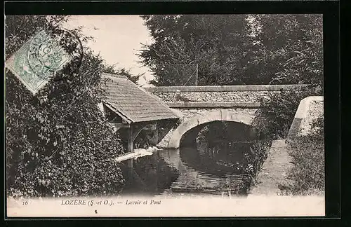 AK Lozere, Lavoir et Pont