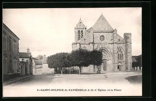 AK Saint-Sulpice de Favieres, L`Eglise et la Place