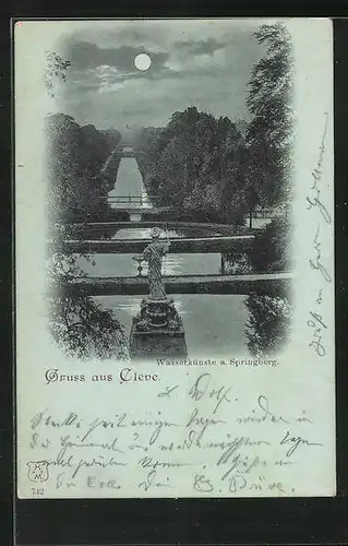 Mondschein-AK Bad Cleve, Wasserkünste a. Springberg