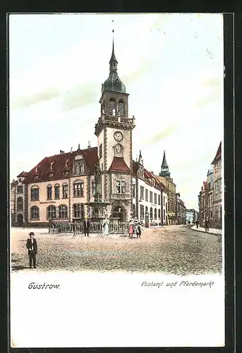 AK Güstrow, Postamt und der Pferdemarkt