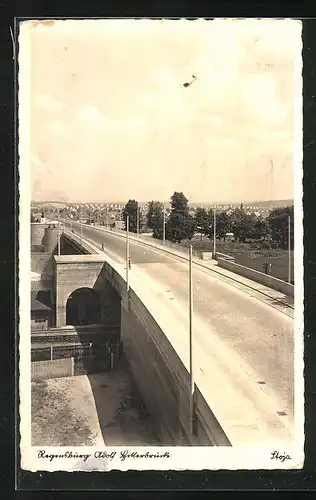 AK Regensburg, Partie an der brücke mit Stadtblick