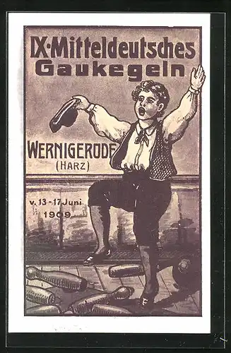 AK Wernigerode im Harz, junger Mann beim IX. Mitteldeutschen Gaukegeln vom 13.-17. Juni 1909