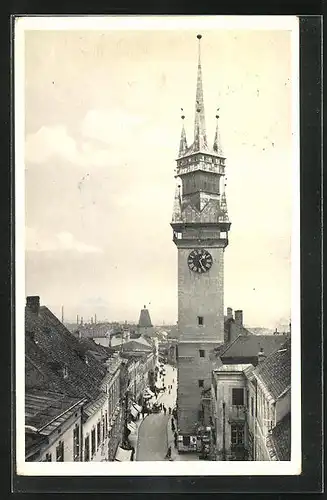 AK Znaim a.d. Thaya, am Turm des Rathauses