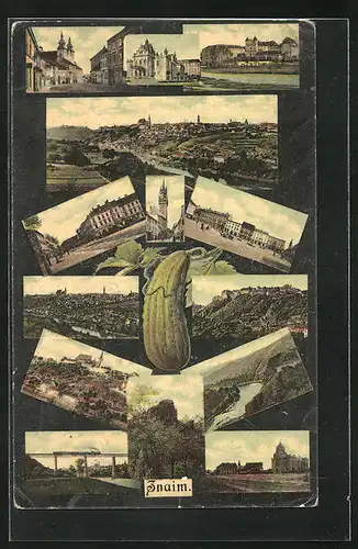 AK Znaim a.d. Thaya, Celkovy Pohled, Radnice, Namesti, Skola, Zamek