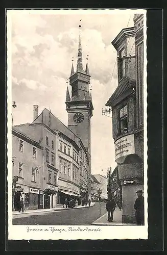 AK Znaim a.d. Thaya, Blick zum Rathausturm in der Stadt an der Niederdonau