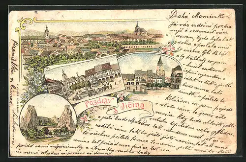 Lithographie Jitschin / Gitschin / Jicin, Celkovy Pohled, Namesti, Radnice