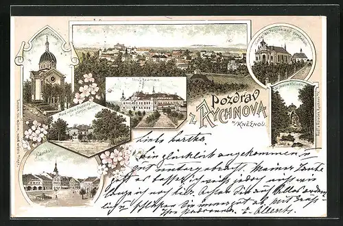 Lithographie Rychnov n. Kneznou, Celkovy Pohled, Novy Zamek, Namesti, Sv. Ivan ve Vcelnem