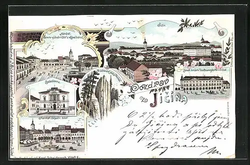 Lithographie Jitschin / Gitschin / Jicin, Celkovy Pohled, Namesti, Sokolovna, Zapadni Cast