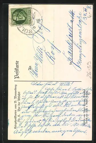 Künstler-AK Brynolf Wennerberg: Kriegspostkarte Nr. 8, Soldat am bahnsteig vor der Abfahrt