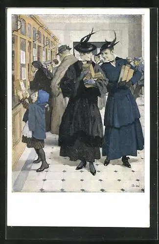 Künstler-AK Brynolf Wennerberg: Kriegspostkarte Nr. 15, Liebesgaben, zwei Frauen auf der Postgstelle mit Paketsendungen