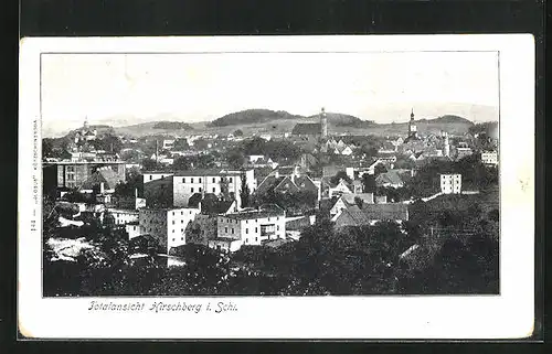 AK Hirschberg i. Schlesien, Totalansicht der Stadt, Blick zu den kirchtürmen