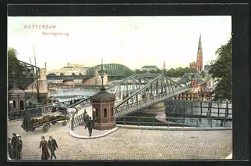 AK Rotterdam, Koningsbrug, Passanten auf der Brücke
