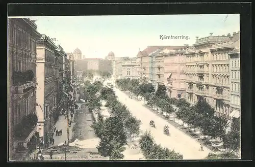 AK Wien, Kärntnerring, Pferdekutschen auf der Strasse vor den Häuserzeilen