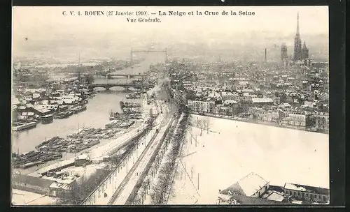 AK Rouen, La Neige et la Crue de la Seine