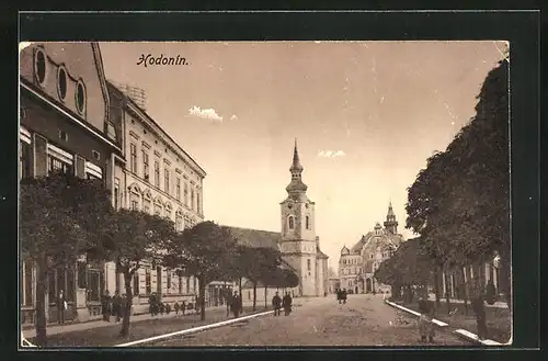 AK Göding / Hodonin, Teilansicht mit Strassenpartie