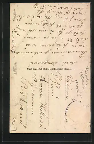 Passepartout-AK Bzenec, Stadtansichten in einer Weintraube