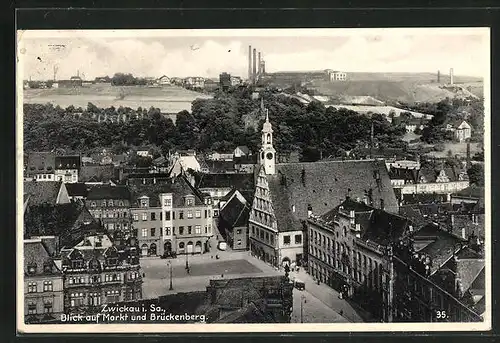 AK Zwickau i. Sa., Blick auf Markt und Brückenberg