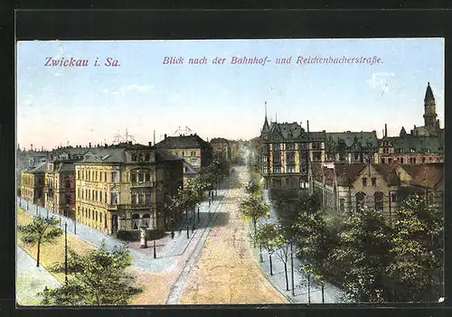 AK Zwickau i. Sa., Blick nach Bahnhof- und Reichenbacherstrasse