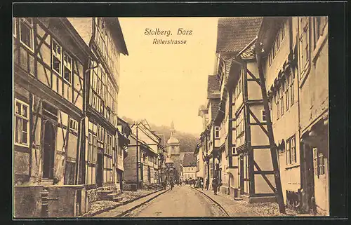 AK Stolberg / Harz, Ritterstrasse mit alten Fachwerkhäusern