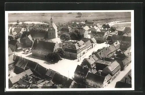 AK Mühlberg / Elbe, Neustädter Markt aus der Vogelschau