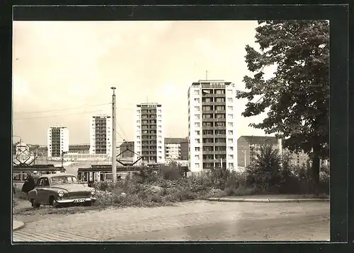 AK Plauen / Vogtl., Hochhäuser am Oberen Bahnhof