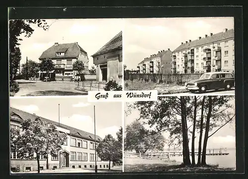 AK Wünsdorf, Café-Konditorei, Volksschule, Siedlung, Seesteg