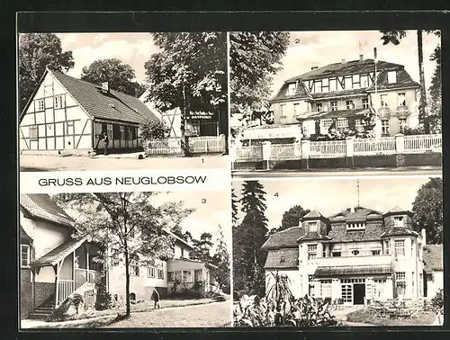 AK Neuglobsow, Theodor-Fontante-Haus, Haus Brandenburg, Ferienheim Huas Stechlin, Milchbar Haus Hirschberg
