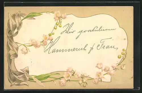 Lithographie Maiglöckchen als Ranke im Jugendstil
