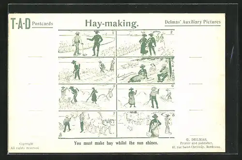AK T-A-D Delmas Auxiliary Pictures, Hay-making, Sprachunterricht