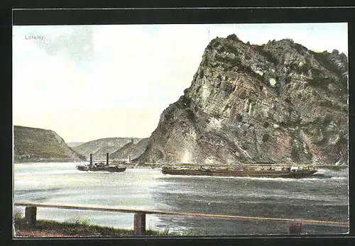 AK Loreley, Ausflugsdampfer passiert das Felsental