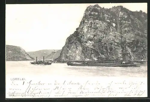 AK Loreley, Ausflugsdampfer passiert das Felsental
