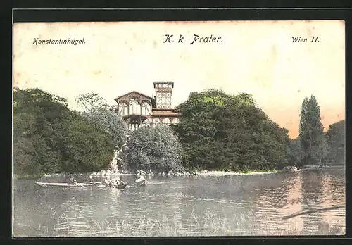 AK Wiener Prater, Konstantinhügel mit Gasthaus