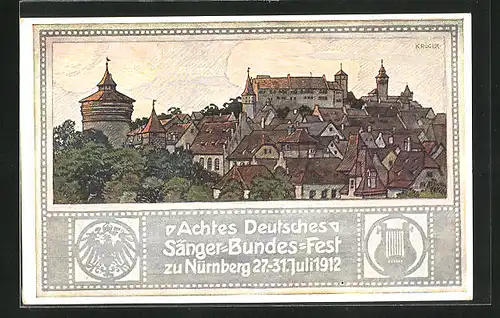 Künstler-AK Nürnberg, Achtes Deutsches Sänger-Bundes-Fest 1912, Stadtansicht, Wappen