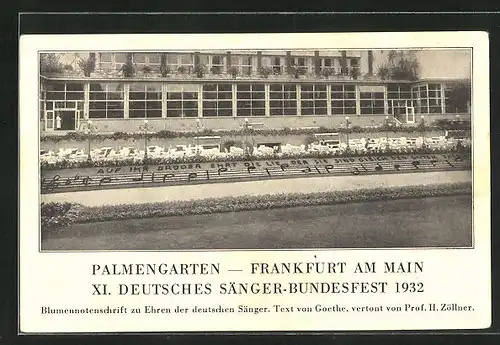 AK Frankfurt / Main, XI. Deutsches Sänger-Bundesfest 1932, Palmengarten