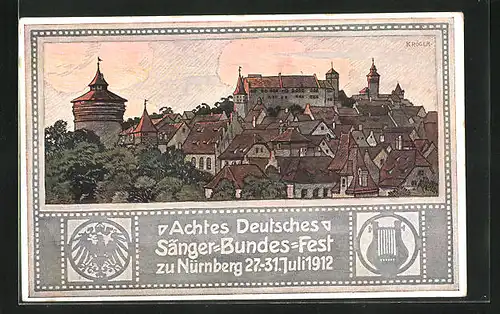 Künstler-AK Nürnberg, Achtes Deutsches Sänger-Bundes-Fest 1912, Stadtansicht, Wappen